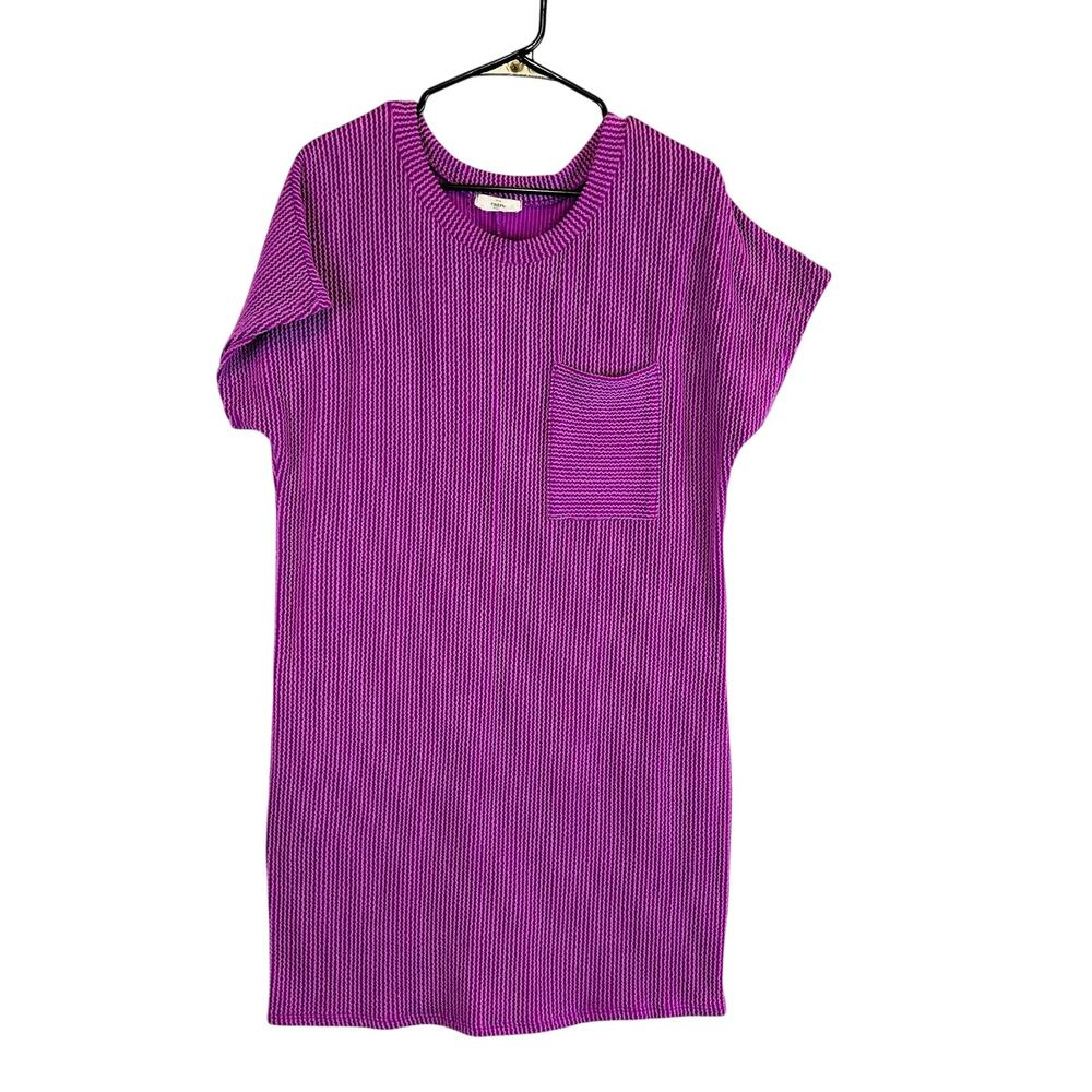 Entro Womans Sz Small Shirt Dress Short Sleeve Purple Stretch Ribbed Pull Over